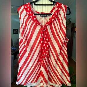 Feminine Red and White Striped Blouse w/ Polka Dot tie Size 3X Coquette girl